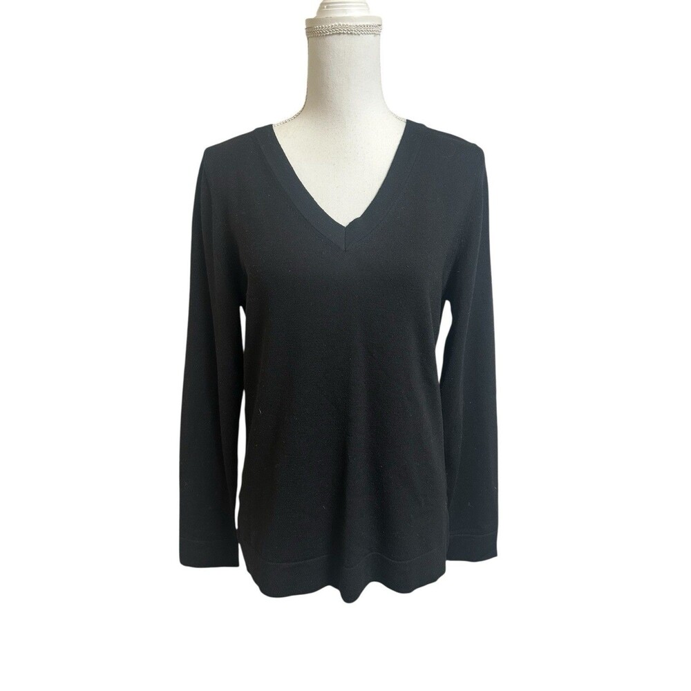 Banana Republic Women's L Black V-Neck Extra Fine Merino Wool Sweater Large